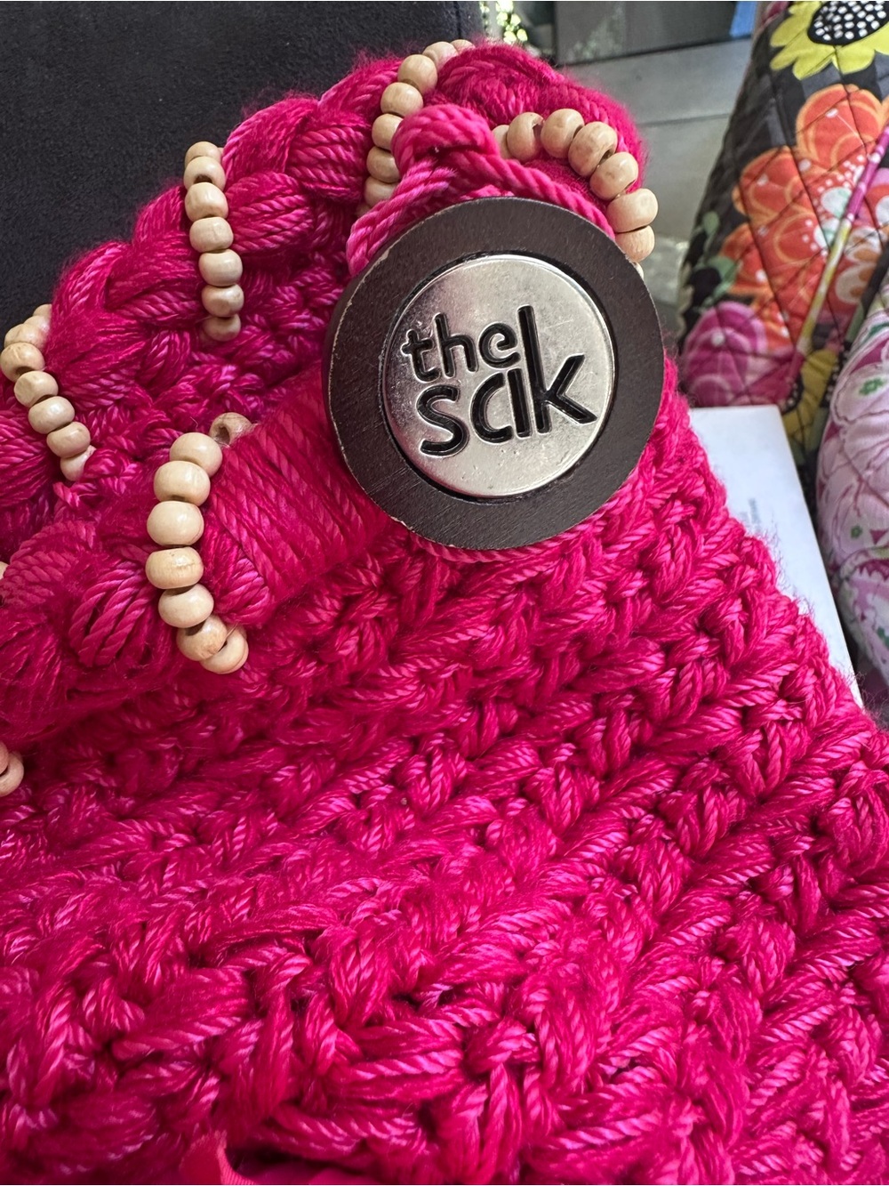 The Sak Fuchsia Crochet Shoulder Bag with Floral Accent - Picture 8 of 10